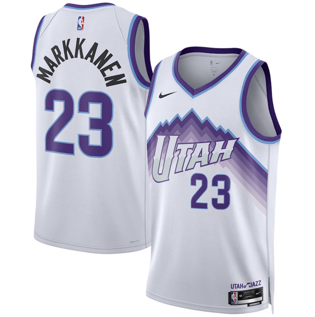 Men's Utah Jazz #23 Lauri Markkanen White 2025 Association Edition Stitched Basketball Jersey